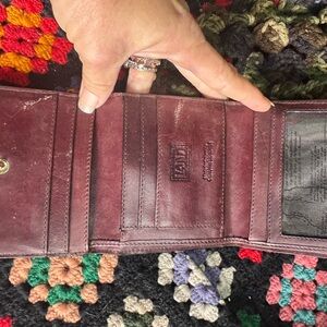 Land vintage maroon cowhide leather trifold wallet mens